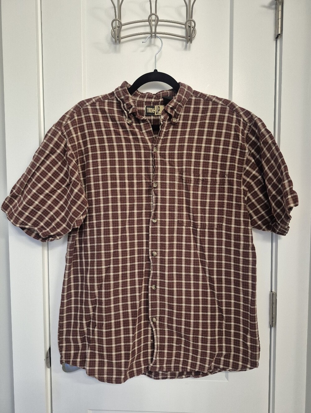 Men's Short-Sleeve Plaid Shirt - Maroon/Cream